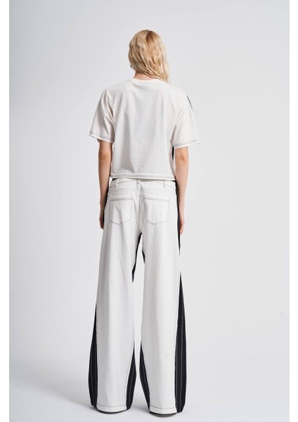 Kumaş Karışımlı Oversize Beyaz Tshirt ve Palazzo Pantolon Takım fiyatları
