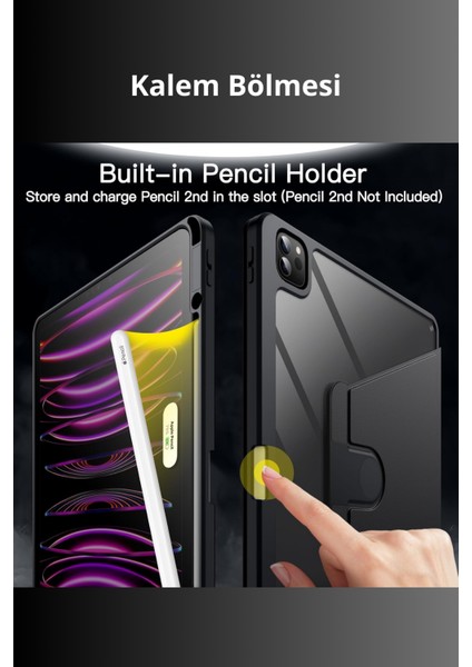 iPad Pro 11 Inç 2024 M4 Çipli 360 Derece Dönebilen Standlı Pino iPad Tablet Kılıfı fırsatları