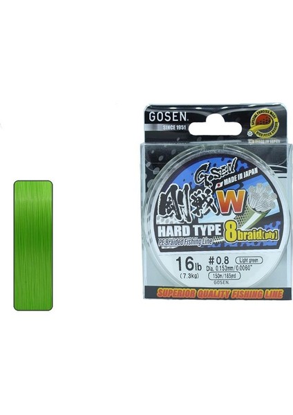 W8 Hard Type Pe 8 Örgü Spin Ip Misina 150MT Açık Yeşil