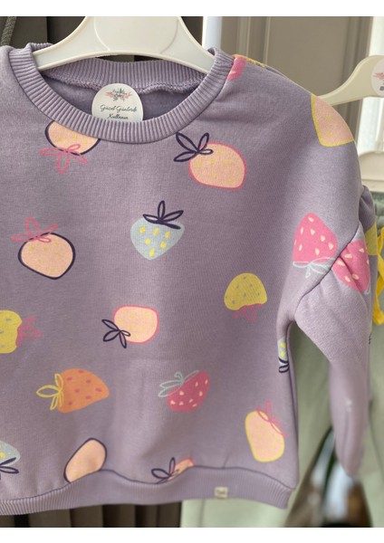 aden Meyve Baskılı Pamuklu 3 Iplik Şardonlu Sweat Bağcıklı Lastikli Bel Eşofman Kız Çocuk Takım modelleri