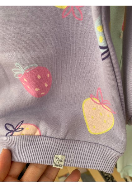 aden Meyve Baskılı Pamuklu 3 Iplik Şardonlu Sweat Bağcıklı Lastikli Bel Eşofman Kız Çocuk Takım indirimleri