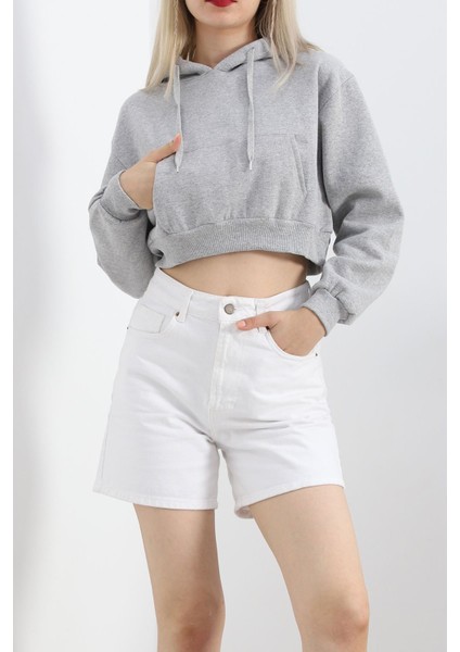 Şardonlu Owersize Crop Sweat Gri - 21391.200.