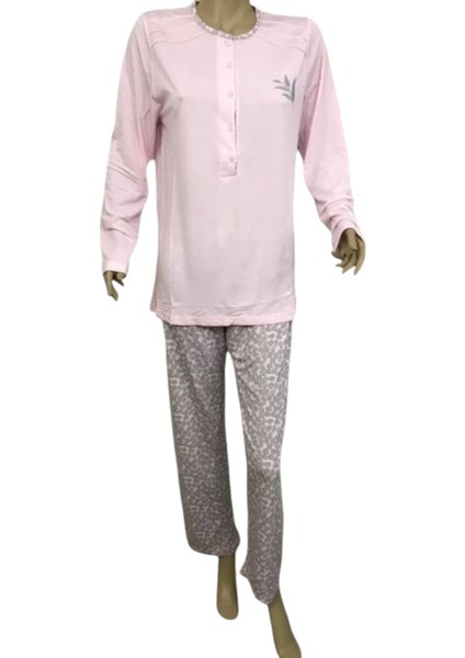 NENA-14199-BAYAN Patlı Ince Pijama Takımı-Pembe