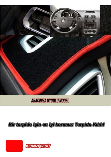 Volkswagen Polo (2010-2019) 3D Torpido Koruma Kılıfı - Ön Göğüs Kaplama - Kırmızı Şerit