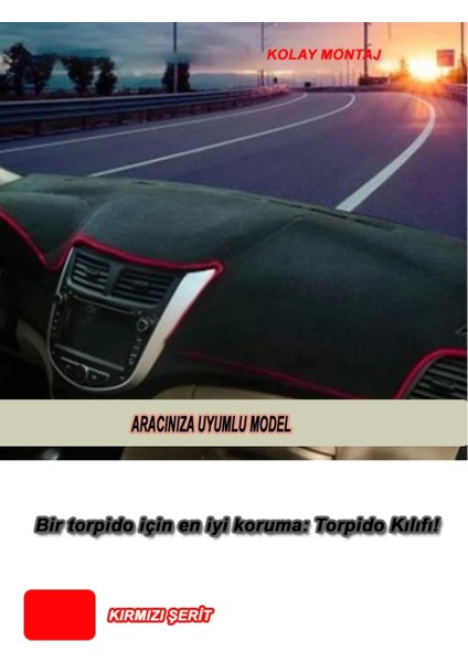 Volkswagen Polo (2010-2019) 3D Torpido Koruma Kılıfı - Ön Göğüs Kaplama - Kırmızı Şerit