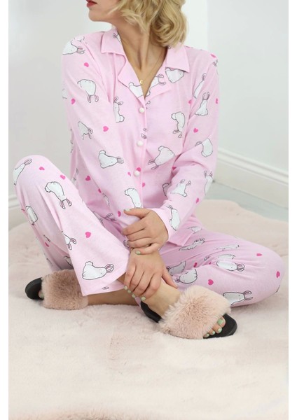 Önü Düğmeli Pijama Takımı Tozpembe - 150.1287.