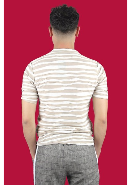 Clay Erkek Bej/beyaz Çizgili T-Shirt