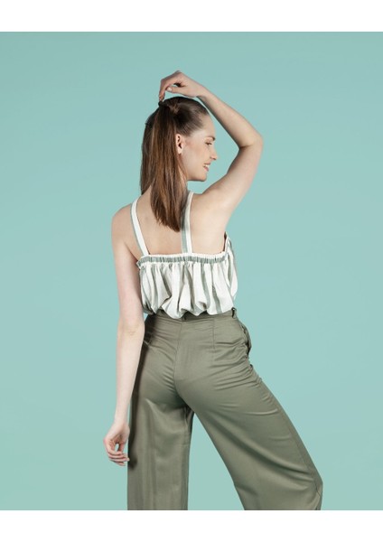 Aida Kadın Haki/ekru Çizgili Askılı Bluz modelleri