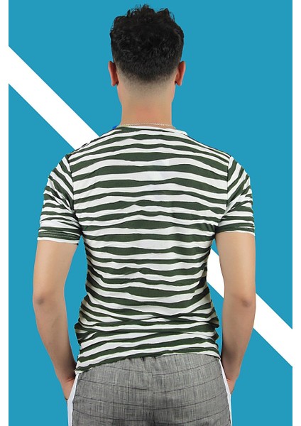 Clayton Erkek Haki/beyaz Çizgili T-Shirt