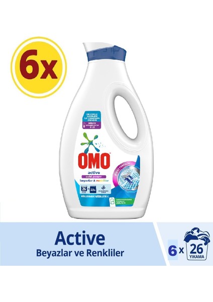 Sıvı Çamaşır Deterjanı Active Beyazlar ve Renkliler Için 26 Yıkama 1690ML x 6 Adet