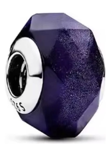 Kesme Yüzeyli Lacivert Murano Cam Charm