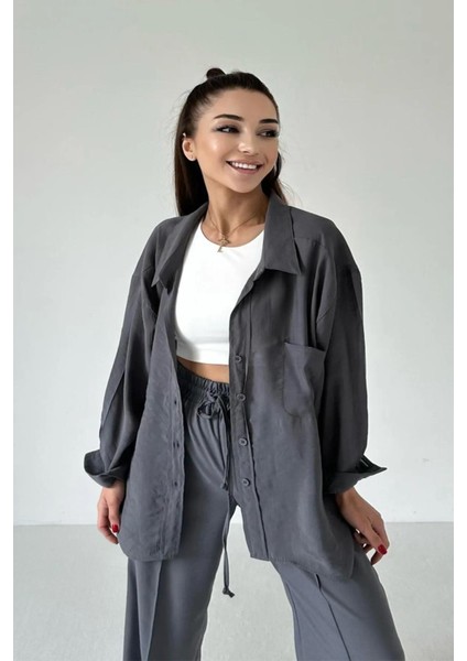 Kadın Düşük Omuzlu Owersize Gömlek Gri fiyatları