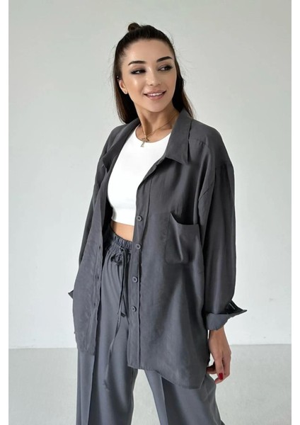 Kadın Düşük Omuzlu Owersize Gömlek Gri modelleri