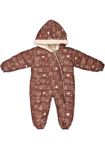 Fil Aslan Zürafa Figürlü Içi Kürklü Kapüşonlu Erkek Bebek Kahverengi Astronot Kozmonot Tulum