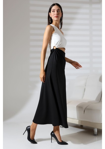 Siyah-Beyaz Kolsuz Tek Omuz Uzun Abiye Nikah Elbise Tasarım Hediye Büyük Beden fırsatları