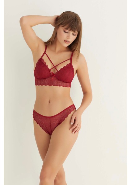 Bordo Destekli Çapraz Dantelli Bralet Takım 5527 - BRK1153-8212