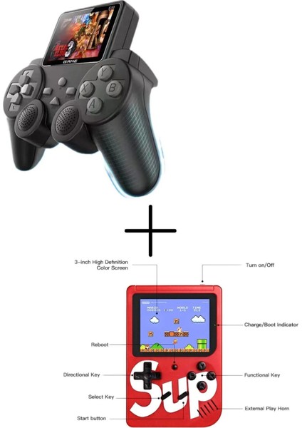 Gameboy S10 Retro Konsol Kutusu Retro Joystick 520 Oyun&nostalji Mini Atari Ikili Set