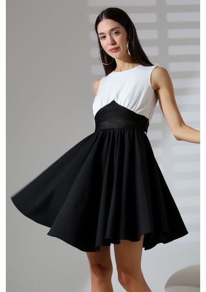 Siyah-Beyaz Kolsuz Bel File Detaylı Mini Abiye Nikah Elbise Hediye Büyük Beden modelleri