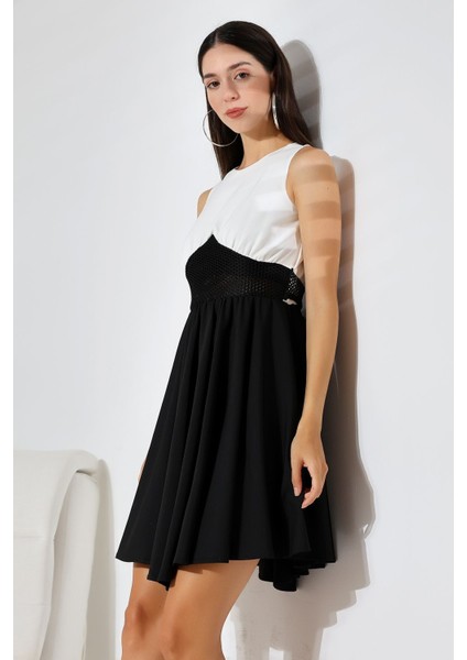 Siyah-Beyaz Kolsuz Bel File Detaylı Mini Abiye Nikah Elbise Hediye Büyük Beden indirimleri