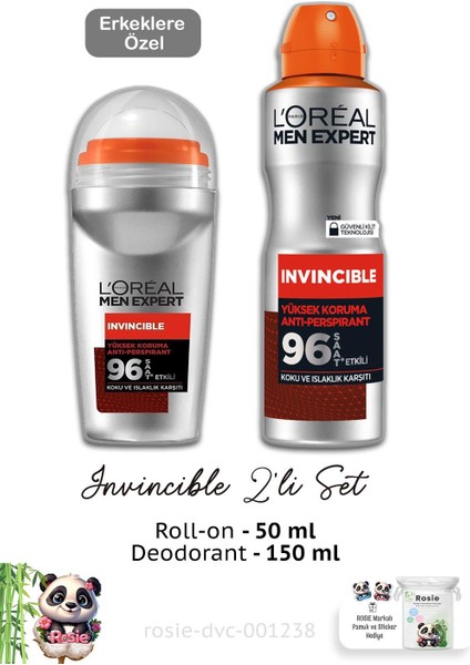 Invincible Roll-On 50 ml - Deodorant 150 ml ve Rosie Bebek Temizleme Mendili