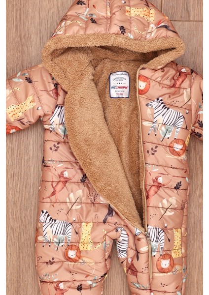 Safari Desenli Içi Kürklü Kapüşonlu Erkek Bebek Bej Astronot Kozmonot Tulum fırsatları