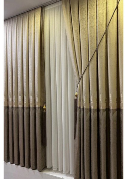 Şık Desenli Pano Fon Krem-Vizon (Tek Kanat+Aksesuar)