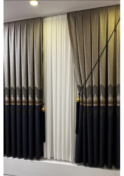 Şık Desenli Pano Fon Gri-Lacivert (Tek Kanat+Aksesuar)