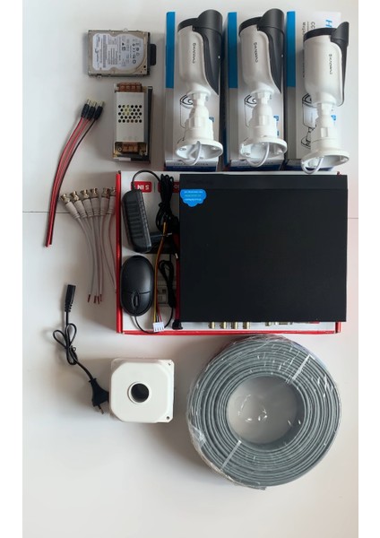 3 Kameralı Güvenlik Kamera Seti - Ekstra Uzun Mesafeli Güçlü, 5mp Sony Lens, 70M Dayanıklı Kablolama, 6 Atom Led, 1tb H.d.d fiyatları