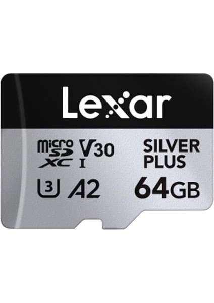 64GB Lexar LMSSIPL064G-BNANG Hıgh-Performance Sılver Plus Mıcrosdxc Uhs-I Up To 205MB/S Read 100MB/S Wrıte C10 A2 V30