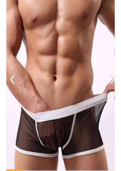 Heloshe Erkek Siyah Tül Beyaz Biyeli Sexy Fantezi Boxer