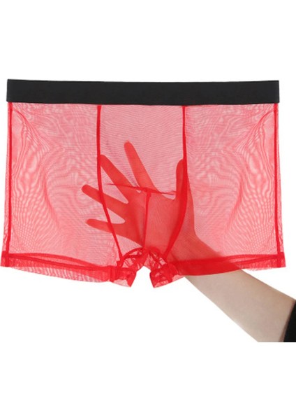 Heloshe Erkek Kırmızı Tül Siyah Biyeli Sexy Fantezi Boxer