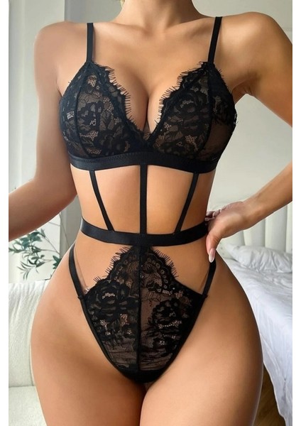Heloshe Kadın Siyah Dantel Sexy Fantezi Babydoll fırsatları