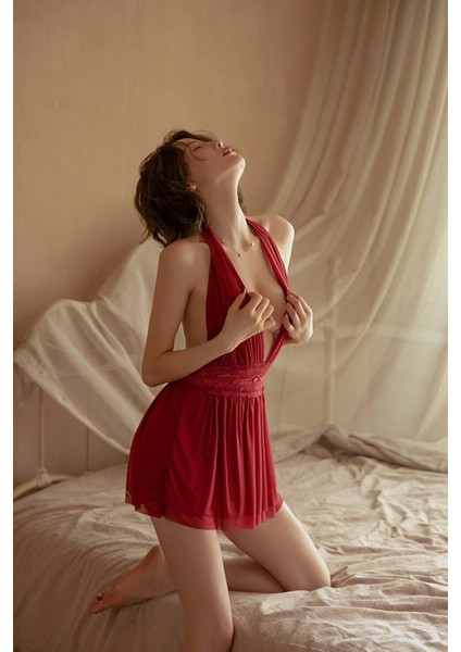 Heloshe Kadın Kırmızı Sırt Dekolteli Sexy Fantezi Gecelik fırsatları