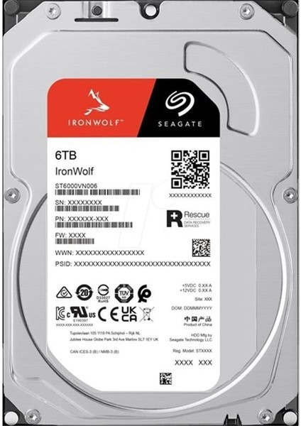 6 Tb Seagate 3.5 Ironwolf Sata3 5400RPM 256MB ST6000VN006 (3 Yıl Resmı Dıst Garantılı)