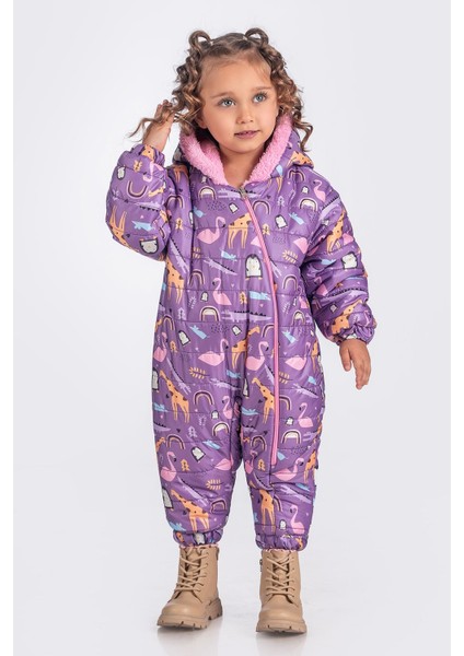 Zürafa,penguen,flamingo Figürlü Içi Kürklü Kapüşonlu Mor Kız Bebek Astronot Kozmonot Tulum Dar Kalıp fiyatları