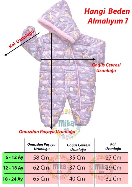 Zürafa,penguen,flamingo Figürlü Içi Kürklü Kapüşonlu Mor Kız Bebek Astronot Kozmonot Tulum Dar Kalıp modelleri
