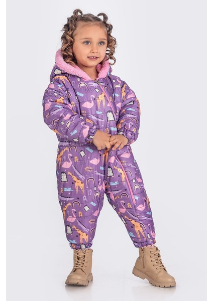 Zürafa,penguen,flamingo Figürlü Içi Kürklü Kapüşonlu Mor Kız Bebek Astronot Kozmonot Tulum Dar Kalıp fırsatları