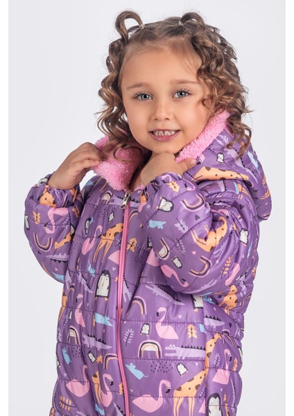 Zürafa,penguen,flamingo Figürlü Içi Kürklü Kapüşonlu Mor Kız Bebek Astronot Kozmonot Tulum Dar Kalıp indirimleri