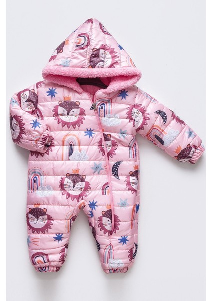 Gökkuşağı, Bulut, Yıldız Figürlü Içi Kürklü Kapüşonlu Pembe Kız Bebek Astronot Kozmonot Tulum Dar