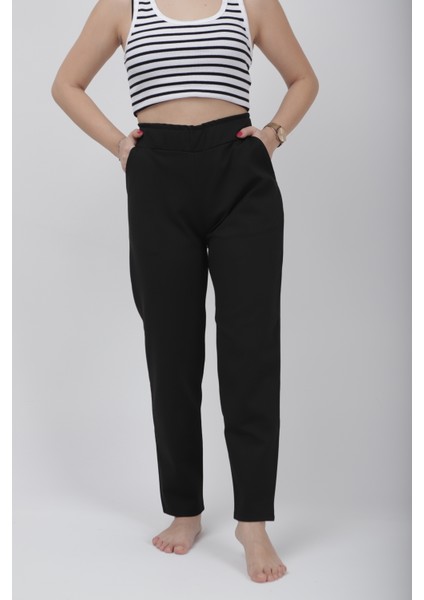 Siyah, Büyük Beden Cepli Çelik Düz Paça Jogger Toparlayıcı Tayt Pantolon