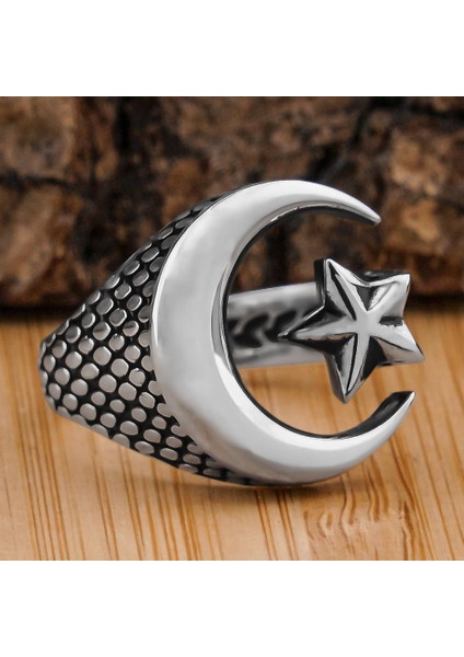 Ay Yıldız Tasarımlı Ayarlanabilir 925 Ayar Gümüş Yüzük