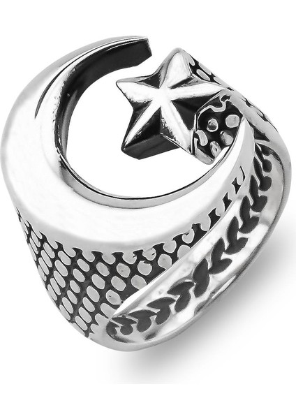 Ay Yıldız Tasarımlı Ayarlanabilir 925 Ayar Gümüş Yüzük modelleri