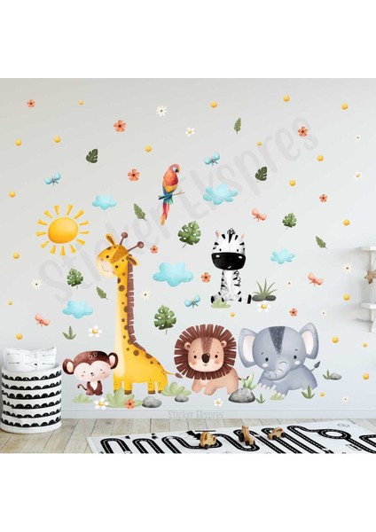 Renkli ve eğlenceli hayvan temalı çocuk odası duvar sticker seti, 5+ parça fiyatları