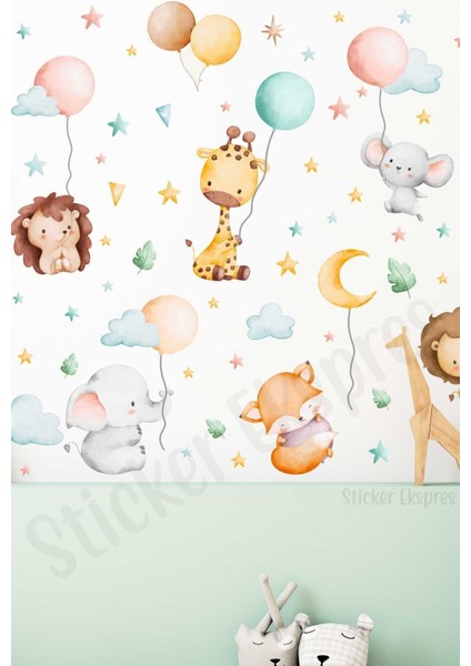 Renkli Hayvanlar Duvar Dekoru Seti, Çocuk Odası İçin Eğlenceli ve Renkli Dekorasyon