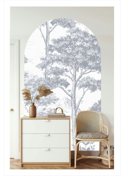 Gri Bohem Oval Duvar Sticker, şık ve modern dekorasyon için ideal seçim, 1 parça