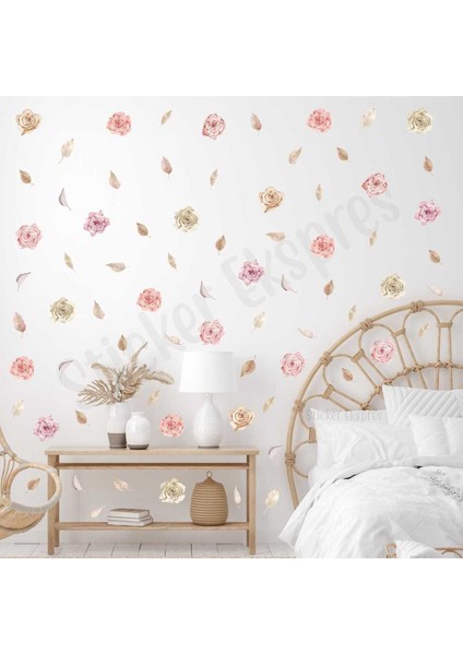 Renkli Çiçek ve Yapraklı Duvar Sticker Seti, Dekoratif ve Şık Tasarım, 5+ Parça, Çok Renkli fiyatları