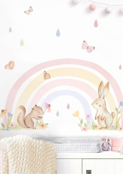 Neşeli ve renkli çocuk odası duvar stickerı, eğlenceli dekorasyon için ideal