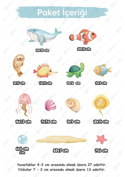 Renkli hayvan ve deniz temalı çocuk odası dekor sticker seti, eğlenceli ve canlı tasarım modelleri
