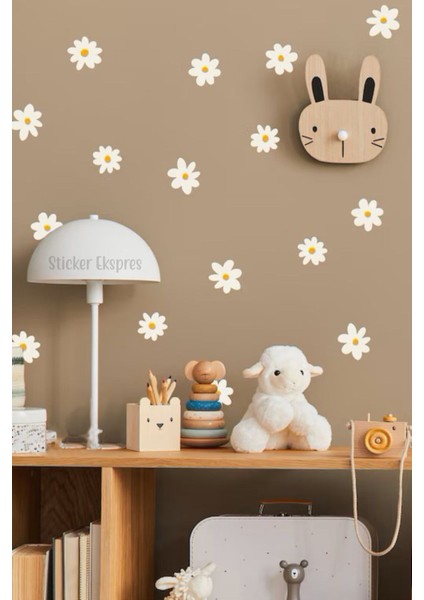 Çocuk odası için neşeli sarı beyaz papatya duvar sticker seti, 5+ parça, çiçekli dekorasyon