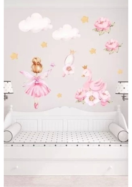 Renkli balerin ve kuğu duvar stickerleri, canlı ve şık dekor seçeneği 70x100 cm